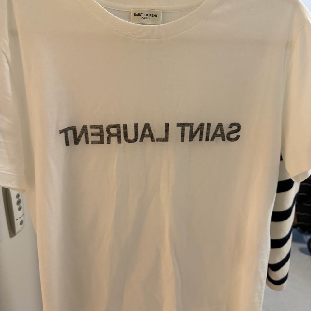 Saint Laurent White Tee with Black Logo